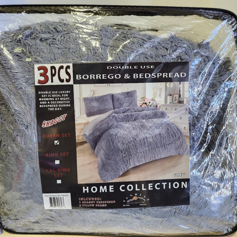 Sunrise Shaggy , Fluffy, Borrego Gray Bedding Set